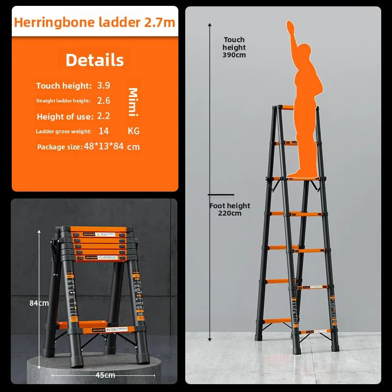Thickened carbon steel telescopic ladder Multifunctional herringbone ladder Bamboo ladder Lifting  folding engineering staircase