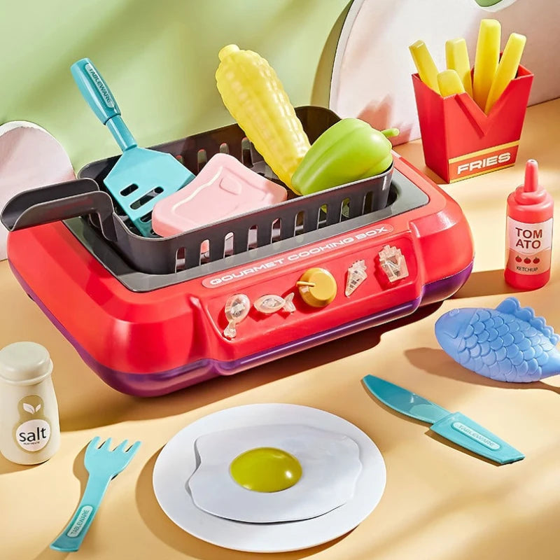 Childrens Pretend Play Kitchen Set with Toys Girls Cooking Set Realistic Kitchenware for Parent-Child Interaction Birthday Gifts