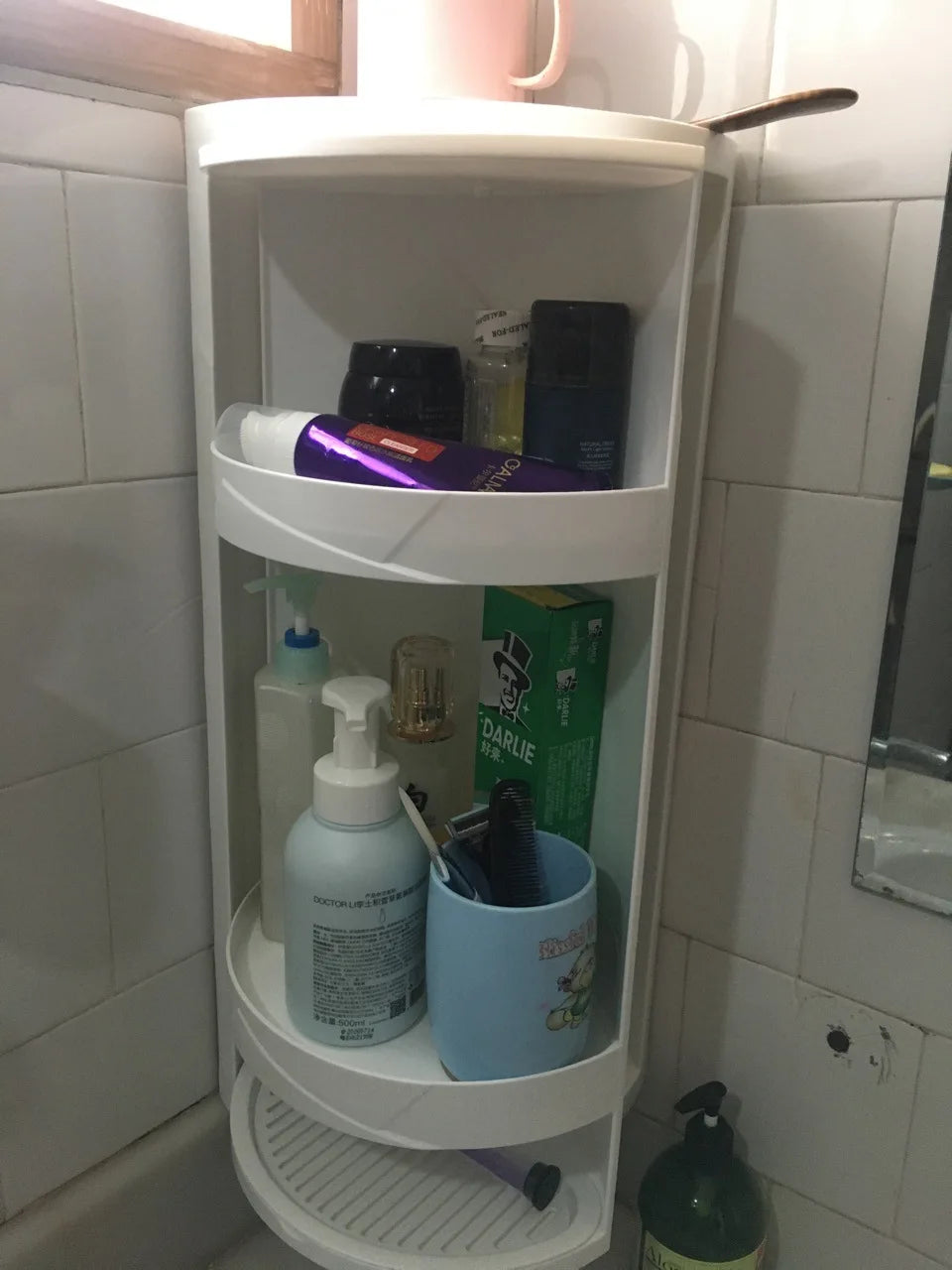 Kitchen Rotatable Storage Rack Wall Mounted Shelf Bottle Holder Condiment Organizer Spice Jars Bathroom Organiser Shower Cabinet