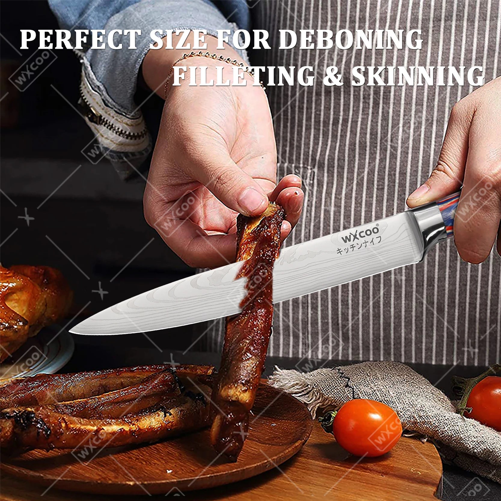 WXCOO Kitchen Knife Tools Set Chicken Cooking Meat Fish Fruit Bone Handmade Forged  Bread Knife  Professional