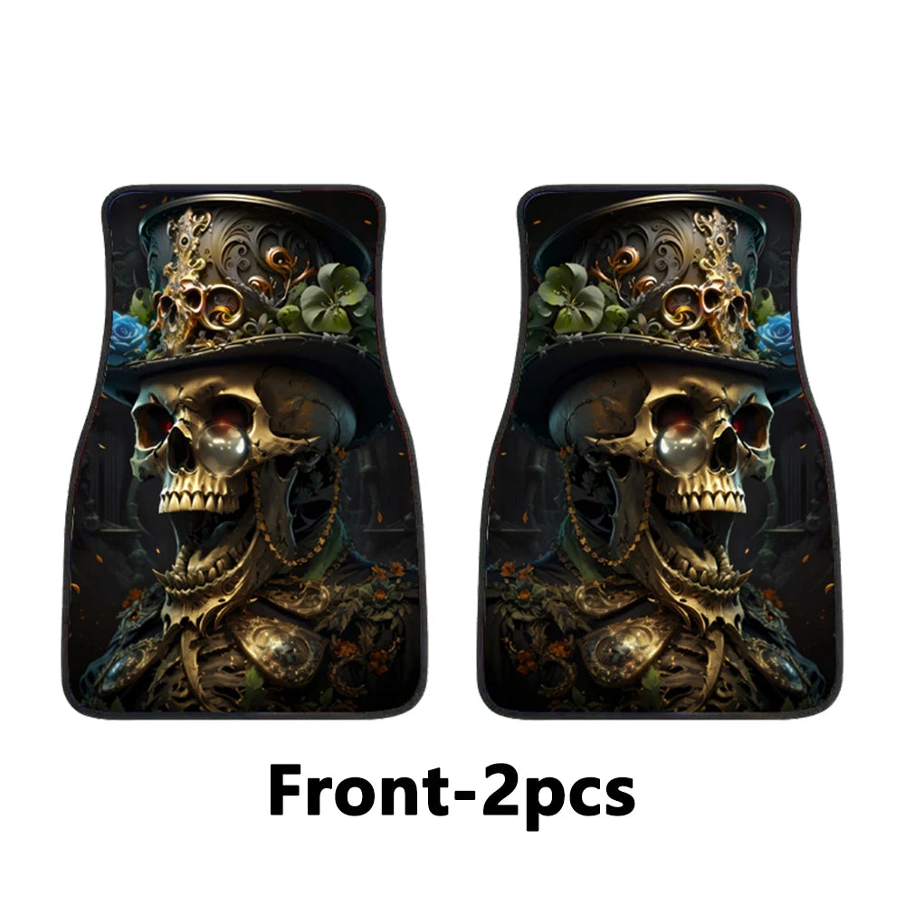 2/4PCS Gentleman Skull Pattern Car Floor Mats Water-absorbent Anti-slip Anti-fouling Mats for Car Front and Back Seat Carpets