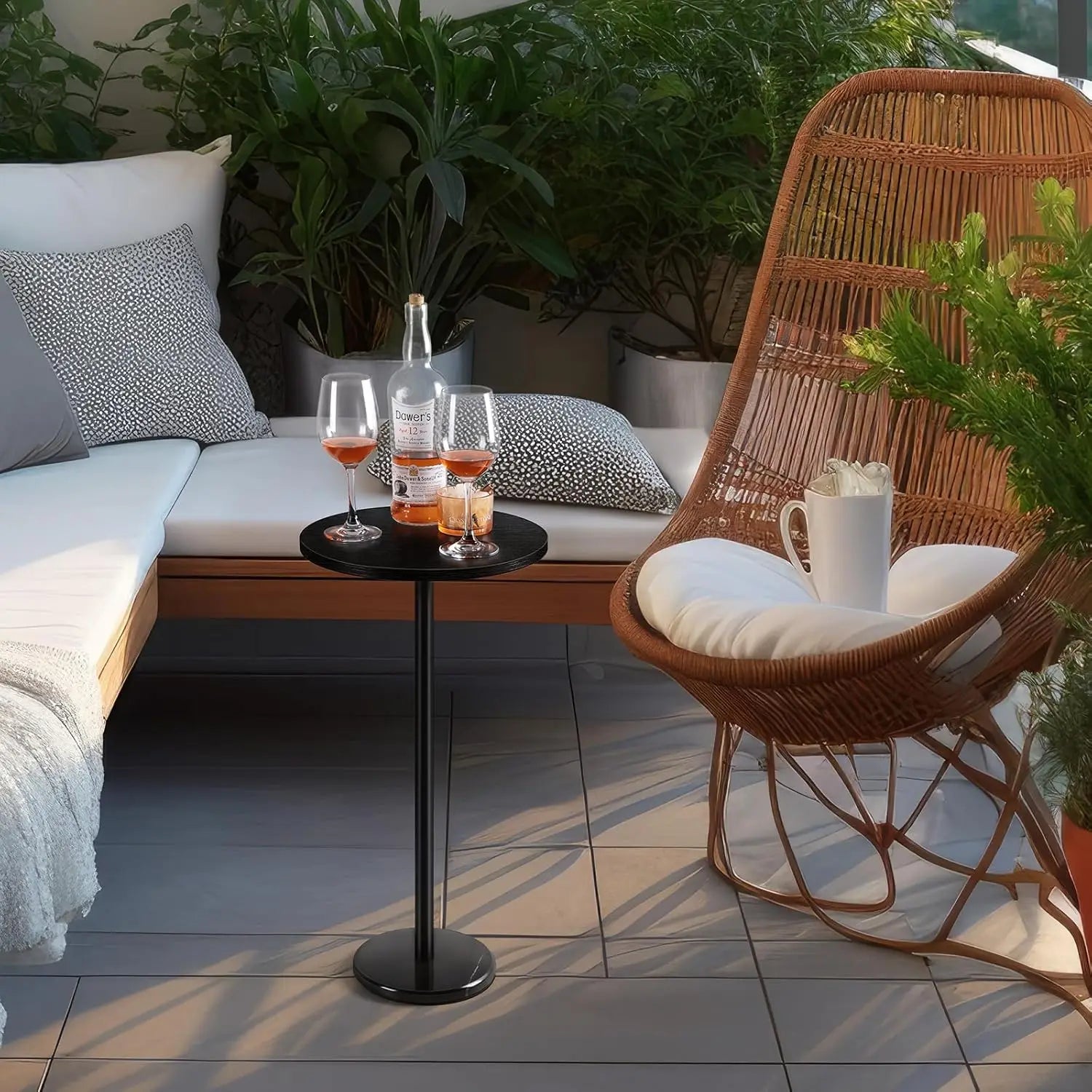 Drink Tables for Small Spaces Pedestal Side Table with Marble Base Small Round Side Table Black Coffee Table for Sofa