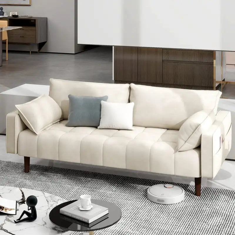 56" Velvet Loveseat Sofa, Modern Comfortable Sofa Loveseat Small Sofa Couch with Side Storage Pockect
