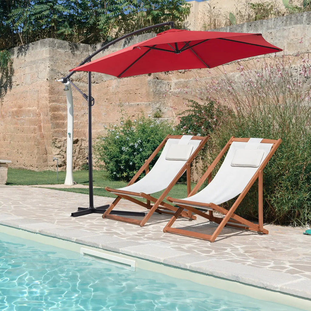 10ft Offset Patio Umbrella with Tilt Crank - UV 50+ Sun Shade for Garden, for market & Pool - Sturdy 6-Rib Design, Red