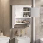 Bathroom Wall Cabinet with Towels Bar, Wall Mounted Medicine Cabinet with 2 Door and Adjustable Shelves, Space Saver