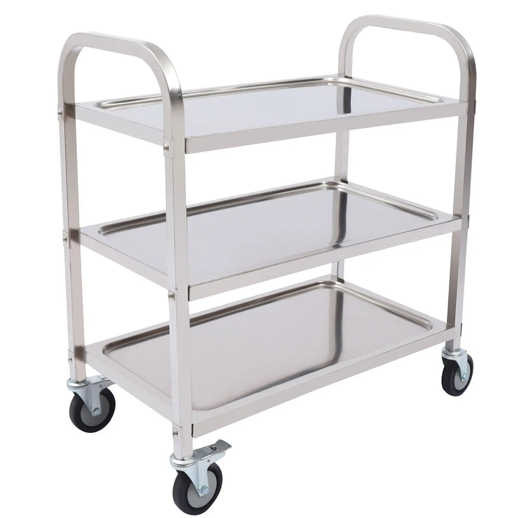 3 Floors Stainless Steel Serving Trolley Transport Cart  Kitchen Roller