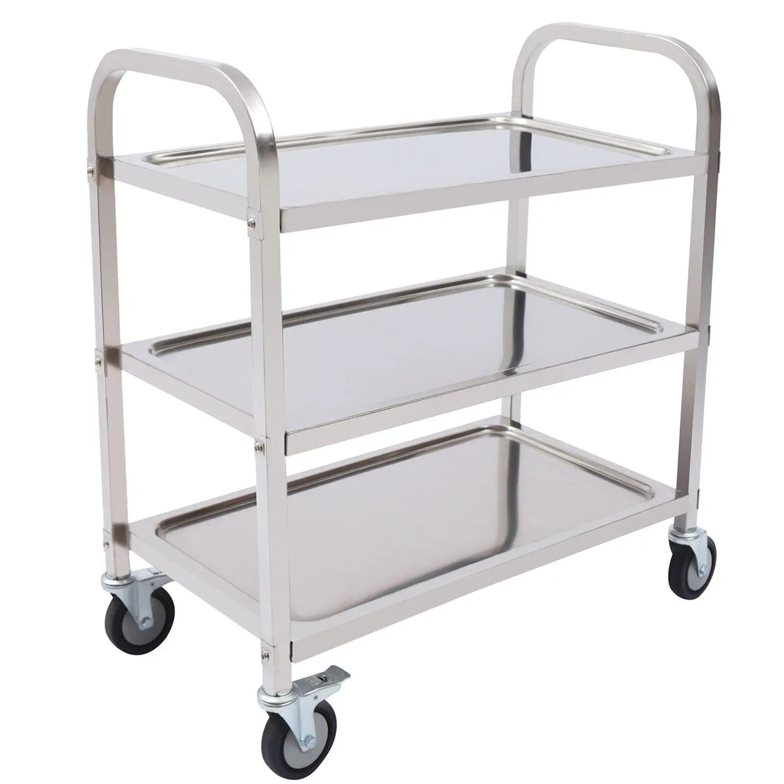 3 Floors Stainless Steel Serving Trolley Transport Cart  Kitchen Roller