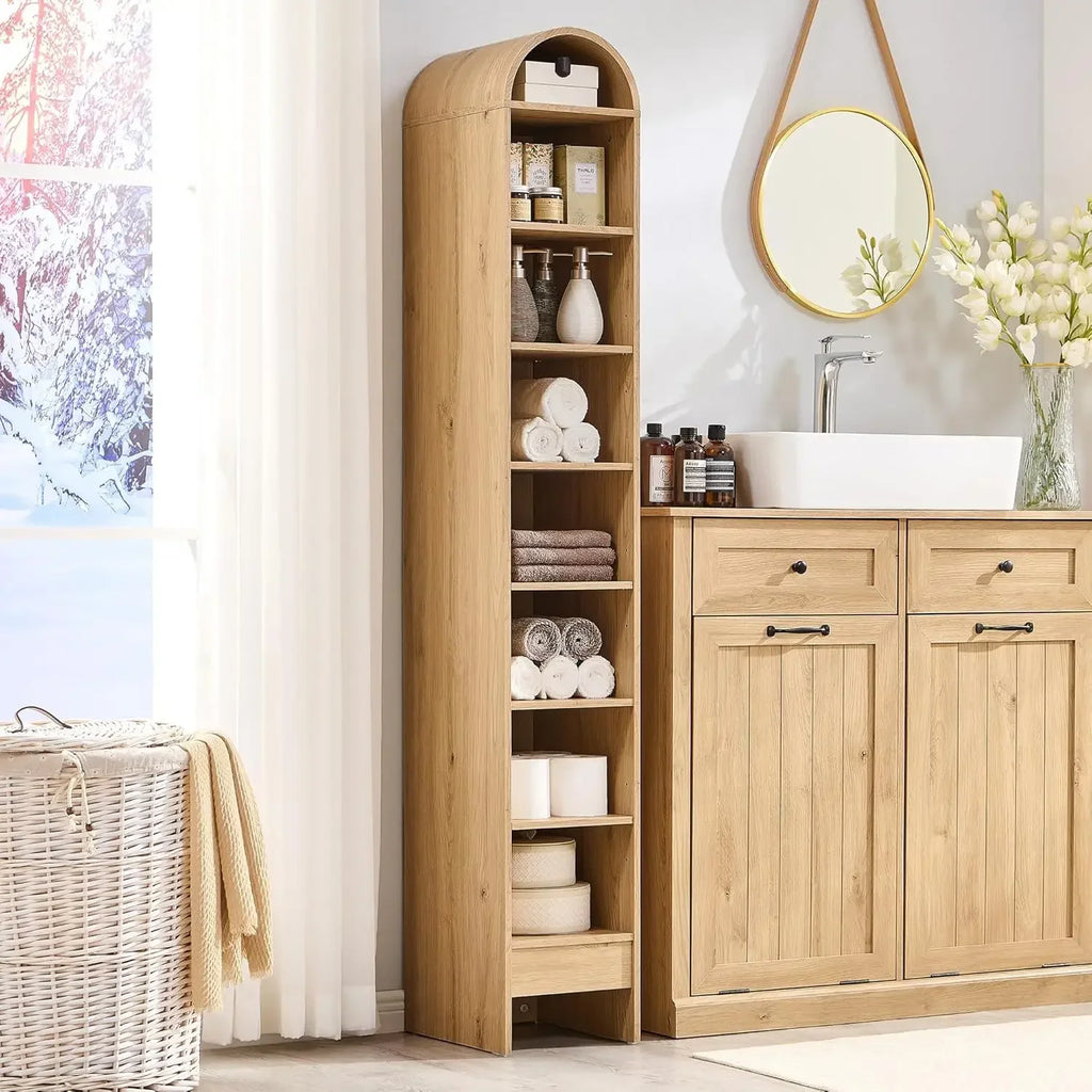 67" Tall Arched Bathroom Storage Cabinet,Modern Farmhouse Storage Cabinet with Adjustable Shelves,Wood Freestanding Cabinet