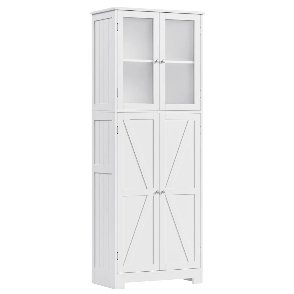 Bathroom wardrobe White, Bathroom wardrobe with 4 Doors and 6 Compartments, High wardrobe Kitchen wardrobe for bathroom, living room, Dining Room, B
