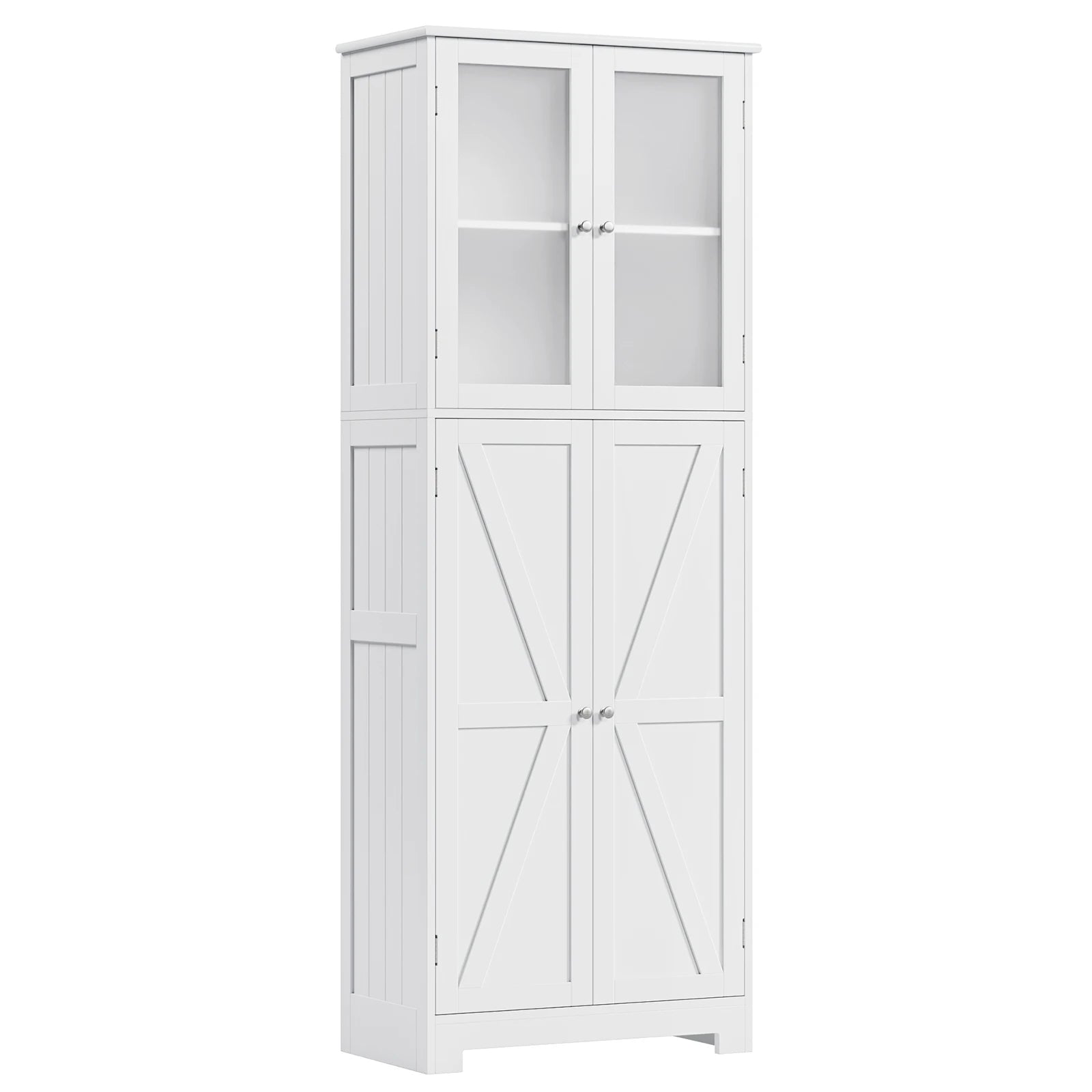 Bathroom wardrobe White, Bathroom wardrobe with 4 Doors and 6 Compartments, High wardrobe Kitchen wardrobe for bathroom, living room, Dining Room, B