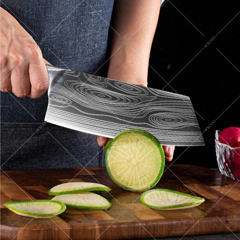 Kitchen Knife Damascus Pattern Japanese Chef Knife Stainless Steel Cleaver Butcher Knife Slicing Chopping Cutter Cooking Tool