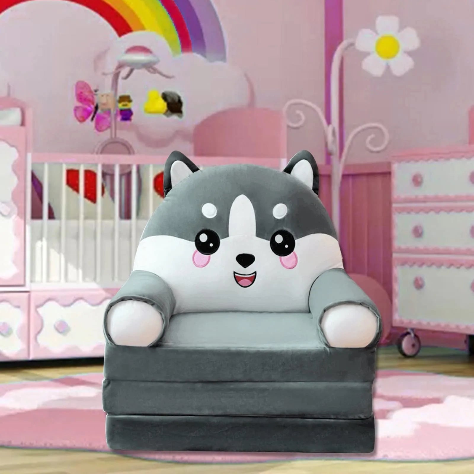 Plush Sofa Backrest Armchair 2 In 1 Foldable Cute Cartoon Lazy Sofa Children Flip Open Sofa Bed For Bedroom Folding Sofa Bed
