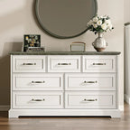 Farmhouse 7 Drawers Dresser for Bedroom, 48" Wide Modern Chest of Drawers with Deep Drawers & Bar Handles, Rustic Wood Dresser T