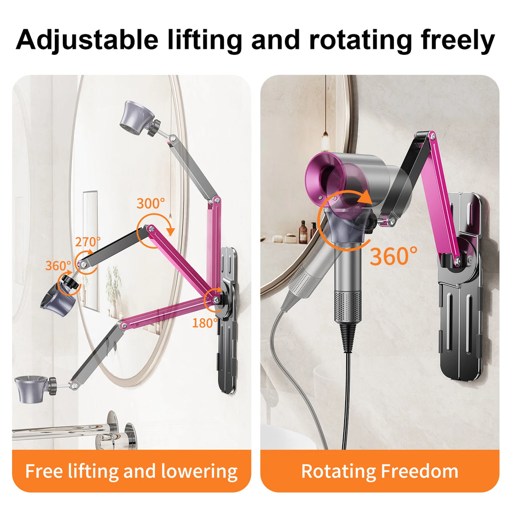 Eary Metal Hair Dryer Holder Wall Mounted Height Angle Adjustable Stand Versatile Free Hands Universal Convenience Furniture