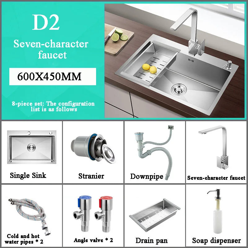 Stainless Steel Kitchen Sink Farm House Above Counter Undermounter Single Bowel Wash Basin with Faucet Drain Kitchen Accessories