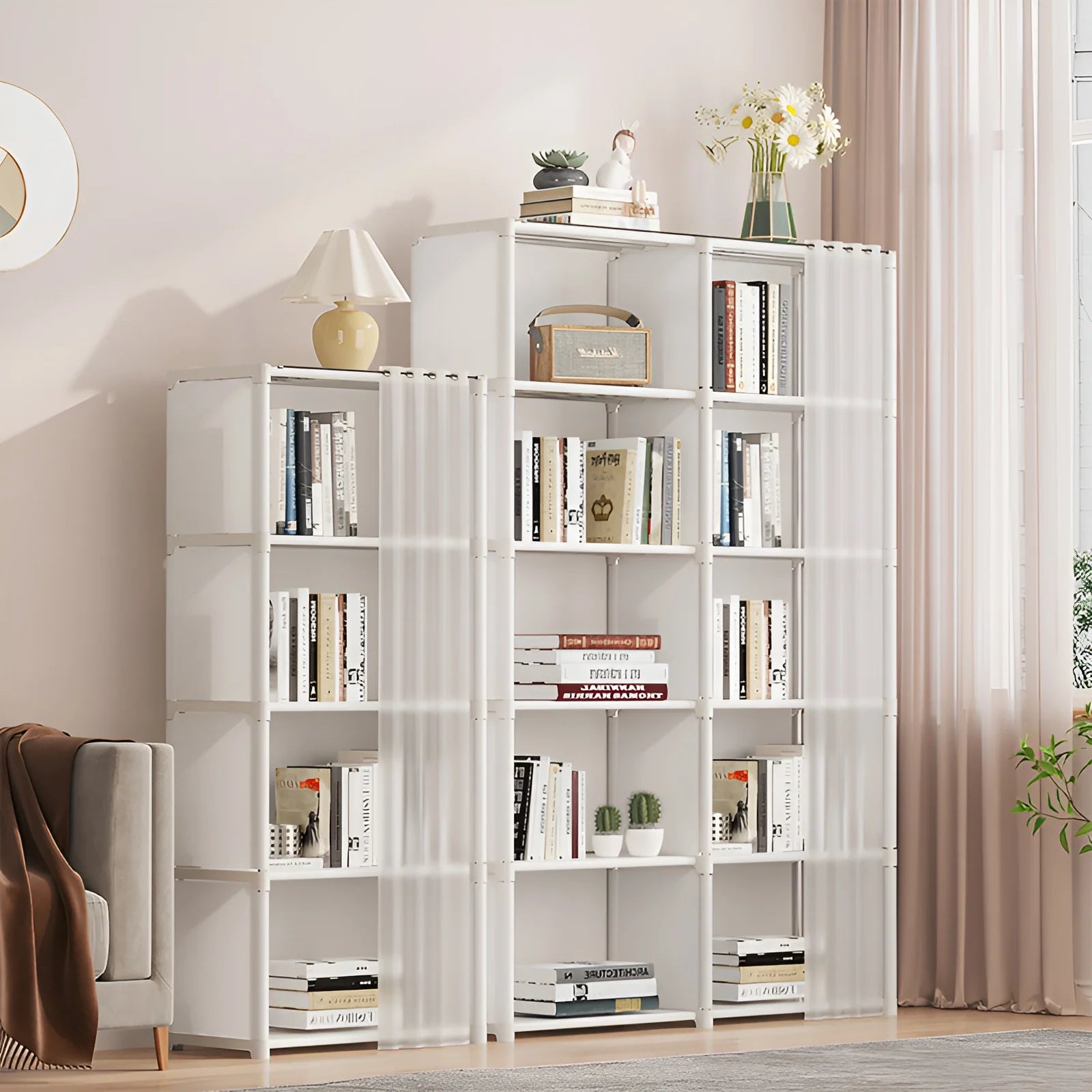 6 Layers Dustproof Simple Wardrobe Double Row High Capacity Partition Bookshelf Bedroom Cabinet Portable DIY Clothes Organizer