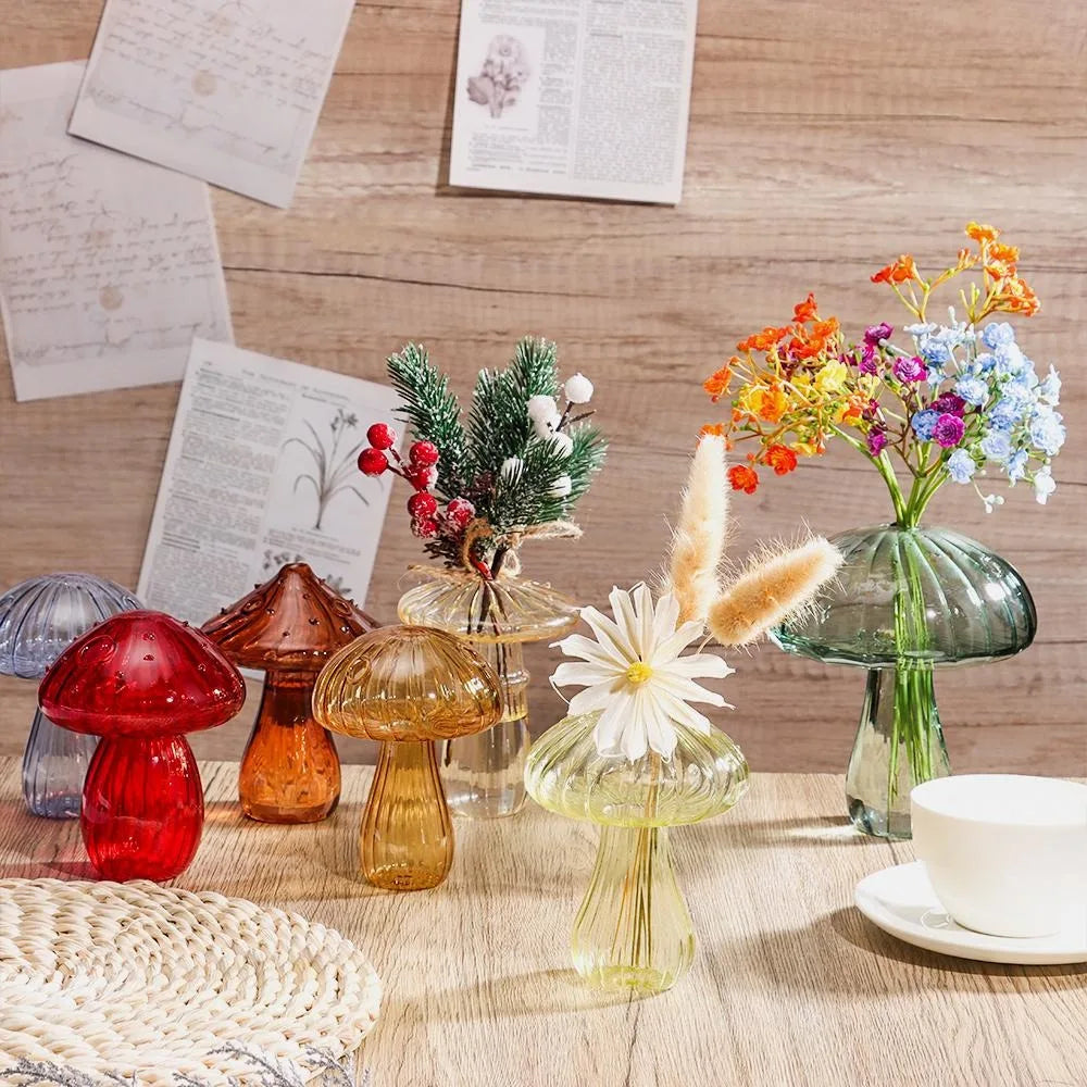 New Hydroponic Flower Bottle Transparent Glass Glass Vase Mushroom Aromatherapy Bottle Flower