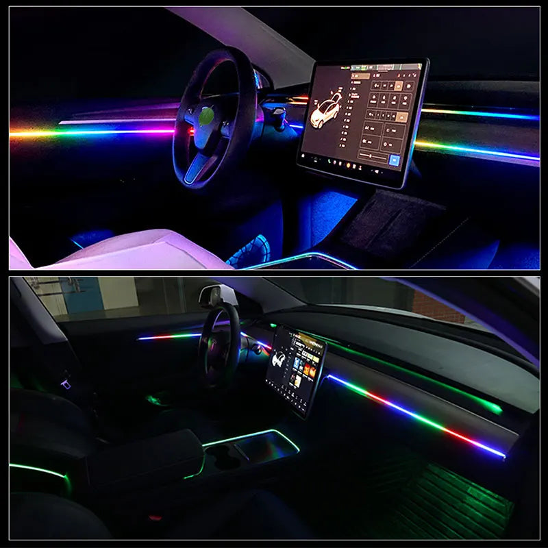 KEVANLY 140/55.1inch Car Ambient Lights 1in1 Universal LED Symphony RGB Atmosphere Lamp USB APP Remote for Tesla Model 3 Y S X