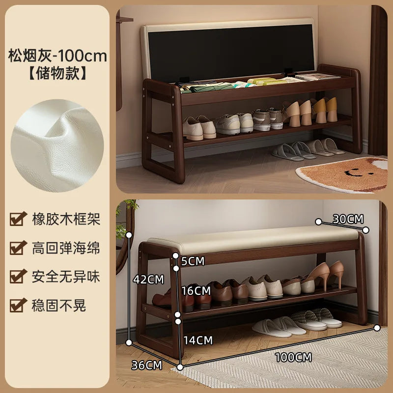 Modern Solid Wood Shoe Bench Entryway Multilayers Storage Stool Luxury Design for Hallway Bedroom Wide and Comfortable