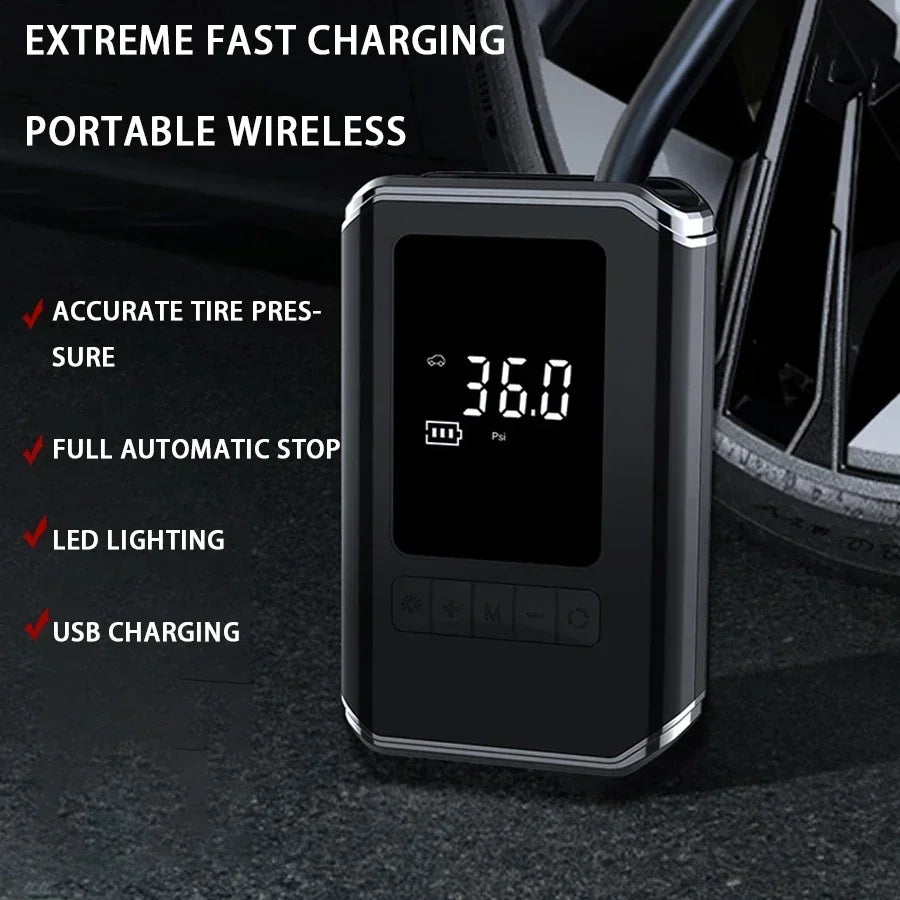 Car Mounted Inflation Pump Portable Mini Self-propelled Electric Tire Inflator Air Pump Handheld Wireless Charging