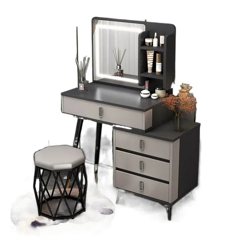 Luxury Dressing Table Comfortable Vanity Makeup Desk LED Large Mirror Drawer for Bedroom Wood Furniture Chest of Drawers Home