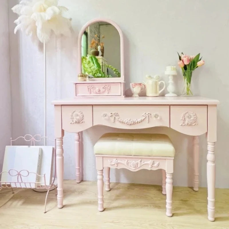 Girls Wood Modern Vanity Table Storage Mirror Drawers Luxury Bedroom Dressers Space Saving Penteadeira Quarto Furniture Home