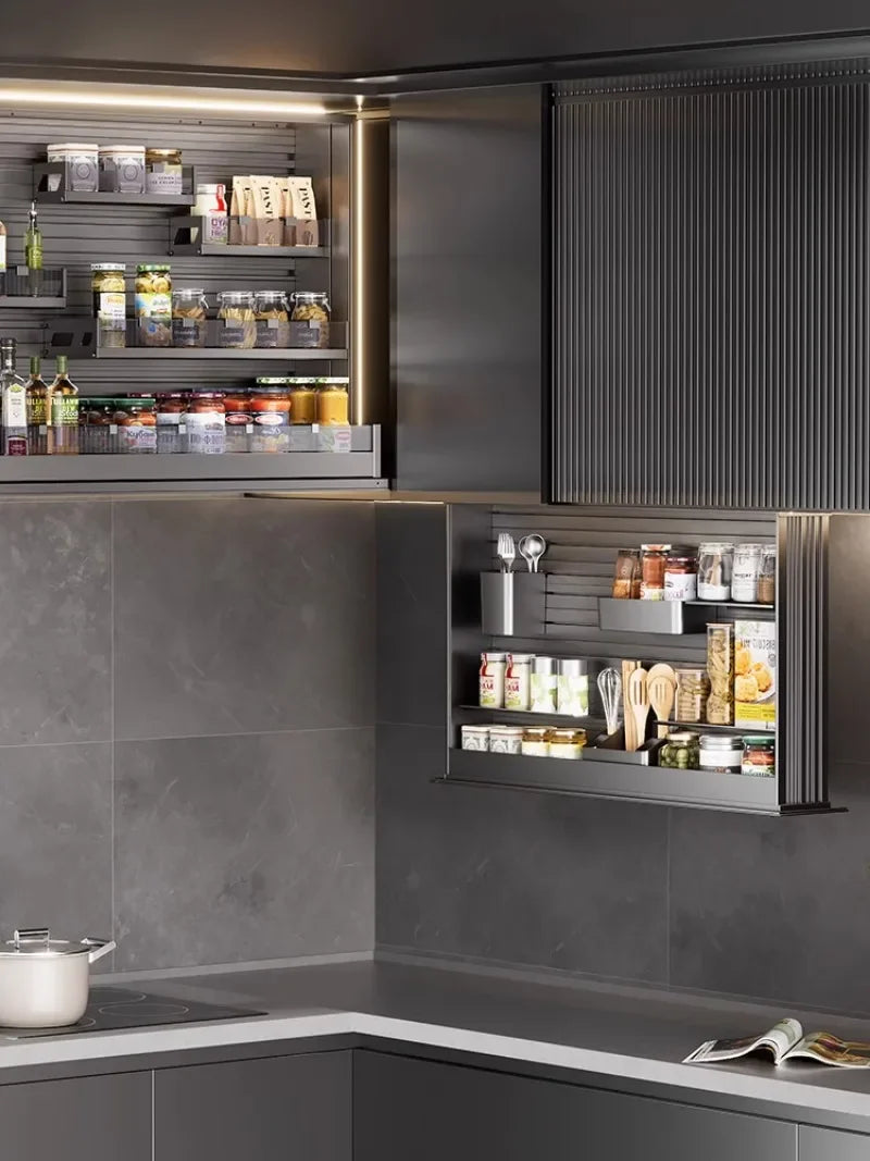 kitchen cabinet intelligent lift basket machine hanging cabinet seasoning rack basket