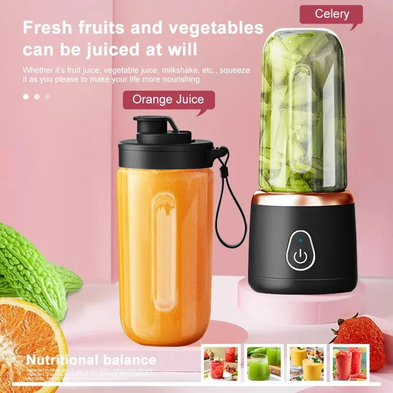 Portable Juicer for Shakes Smoothies Rechargeable USB 400ML Traveling Fruit Juicer Double Cup Fruit Blender Juicer Cup
