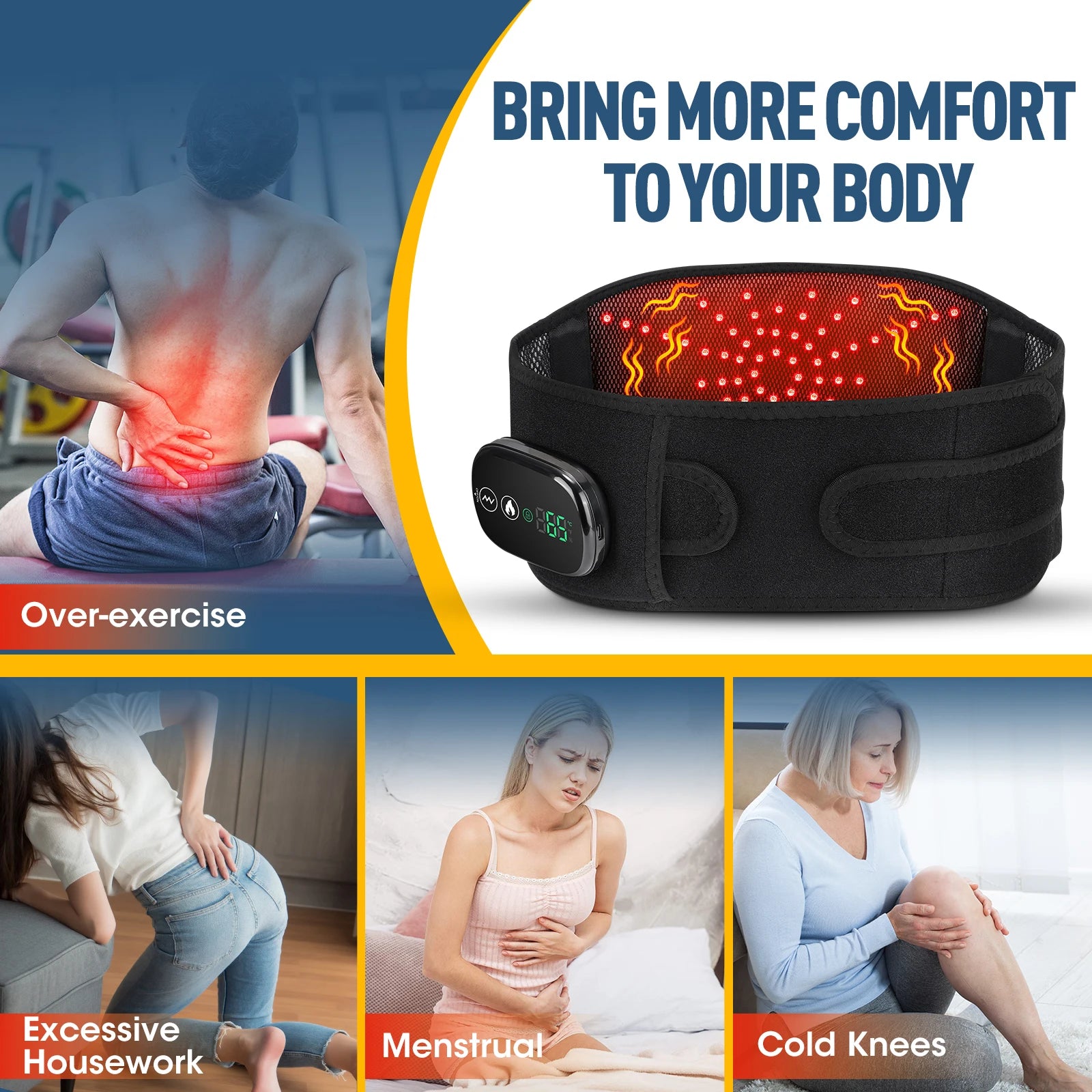 Electric Heating Waist Massager,Vibration Hot Compress Massage Belt,Lumbar Decompression Brace,Lower Back Support,Muscle Relax