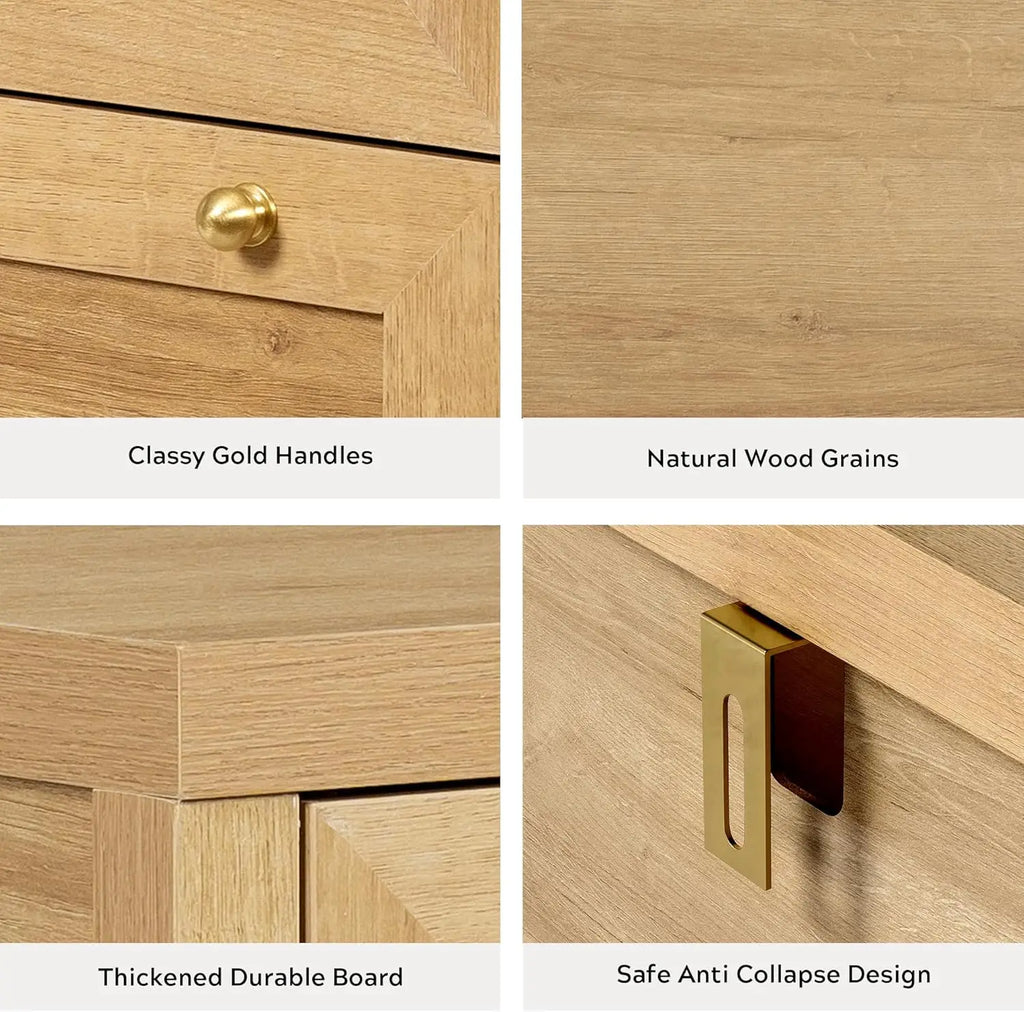 3 Drawer Dresser Set of 2 for Bedroom, Modern Chest of Drawers with Golden Handles, Wood Tall Nightstand,Natural Oak