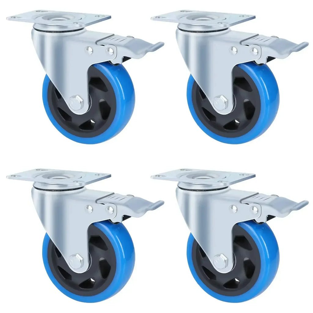 Fixkit 4x 100mm Swivel Castors with Brake Transport Castors Heavy Duty Castors 150kg Per Castor Polyurethane Furniture Wheel