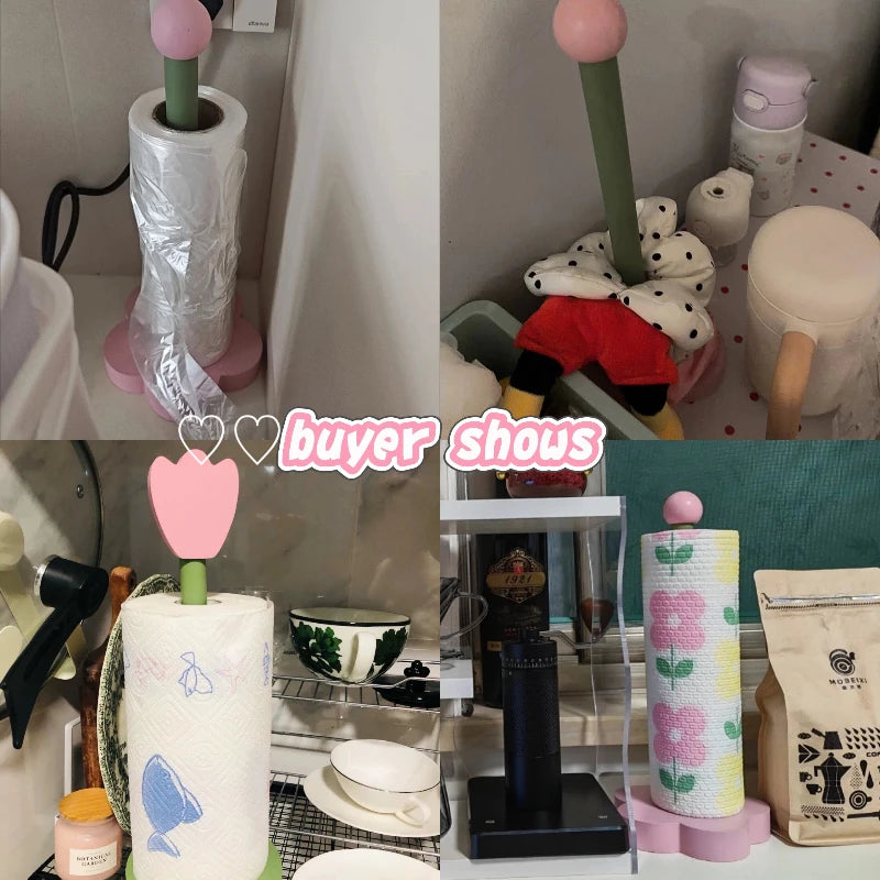 Wooden Kitchen Roll Paper Rack Creative Flower Towel Holder Bathroom Tissue Stand Home Decor Diningtable Napkins Rack, Ornaments