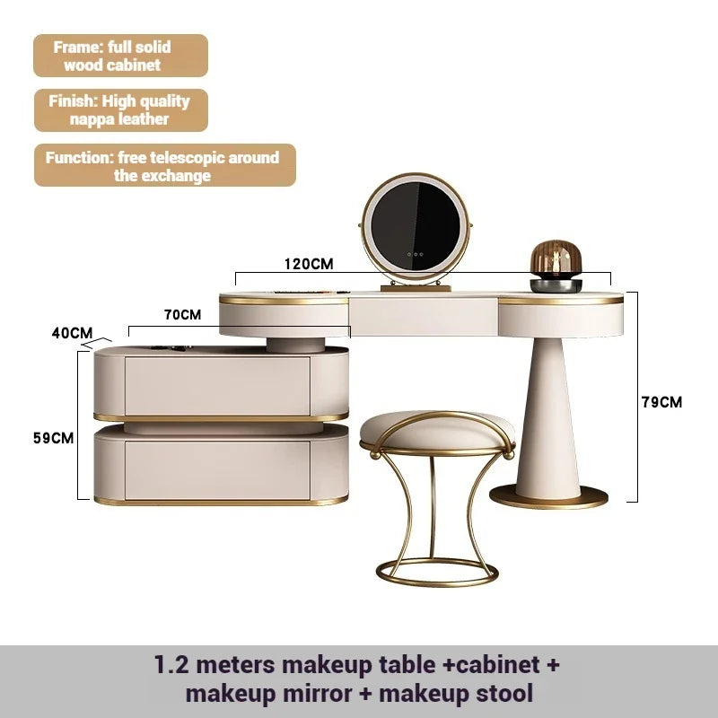 Aesthetic Storage Dresser Luxury Desing Led Light Mirror Kawaii Dressing Table White Aesthetic Comoda Pra Quarto Salon Furniture