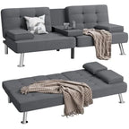 Modern Sofa Bed with Cupholders & Metal Legs