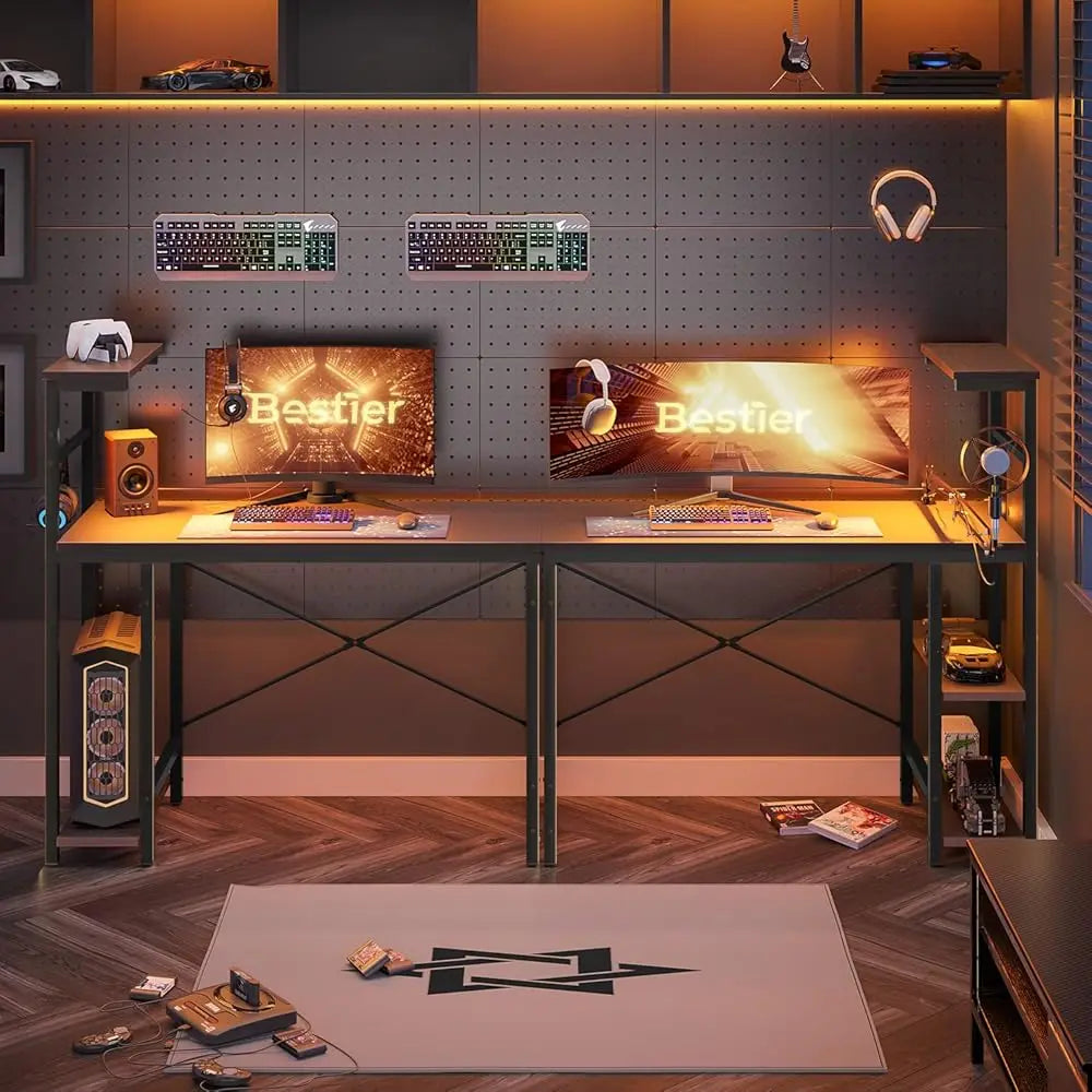 Gaming Desk With Led Lights, 44 H Pc Gamer Desk For Small Spaces, Computer Desk With Reversible Storage Shelves & Side Storage