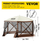 VEVOR Pop-up Camping Gazebo Camping Canopy Shelter 6 Sided 12' x 12' / 10' x 10' Sun Shade Tents & Canopies Camping & Hiking
