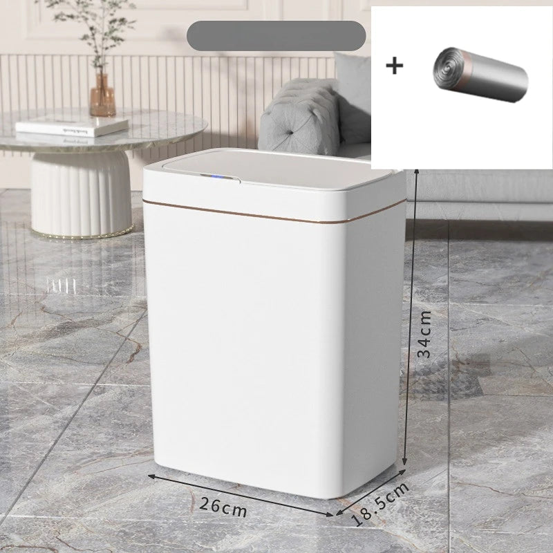 18L Smart Bathroom Trash Can Automatic Bagging Electronic Trash Can White Touchless Narrow Smart Sensor Garbage Bin Smart Home