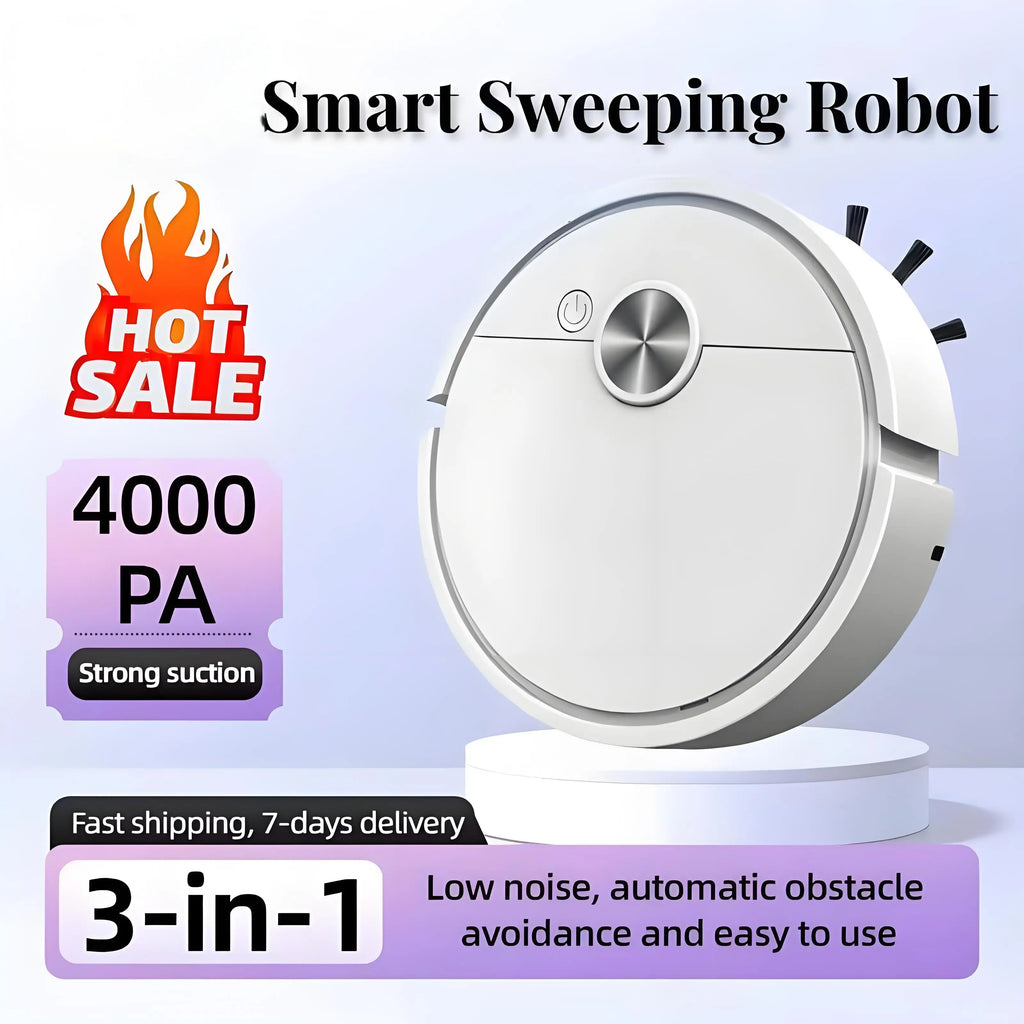 New 4000Pa 3 in 1 Smart Sweeping Robot Vacuum Cleaner Strong Suction Easy To Use For Hard Floors Pet Hair Carpets