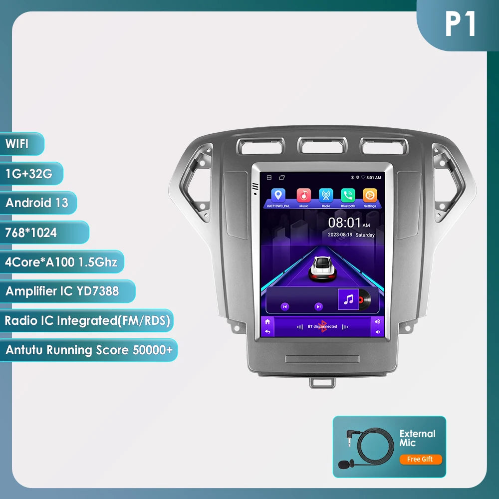Hizpo For Tesla Style Car Radio For Ford Mondeo Mk4 Galaxy A/C 2007-2010 Carplay Screen Monitor Navigation Head Unit Player DSP