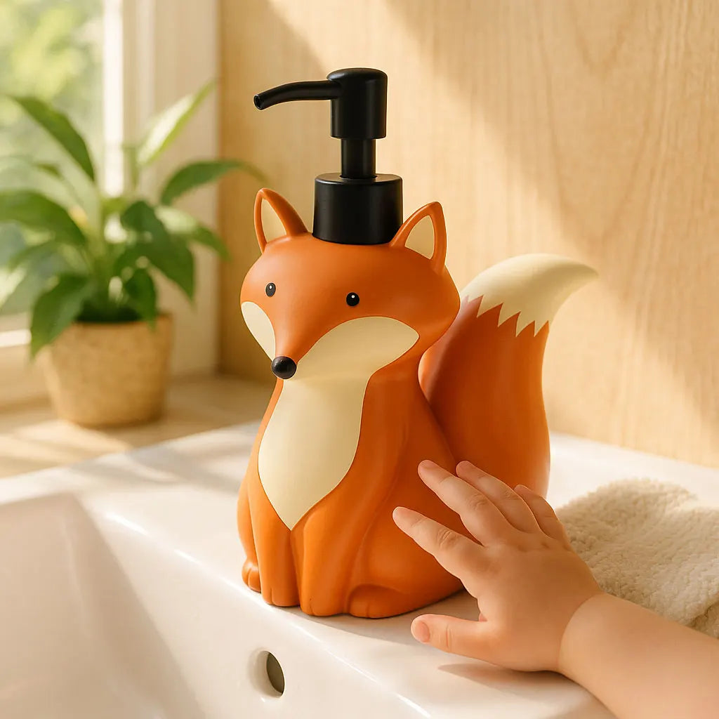 Cute Fox Soap Dispenser Bottle 320ML/500ML – Refillable Animal Design for Hand Soap, Shampoo, Shower Gel, Kids Bathroom Decor