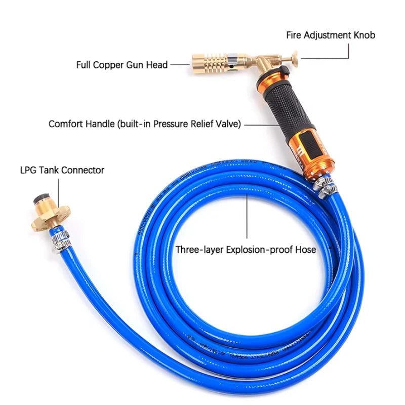 2.5m Flame Welding Torch Copper Aluminum Soldering Tool Liquefied Propane Gas Torch For Precious Metal Melting Gas Torch Blower