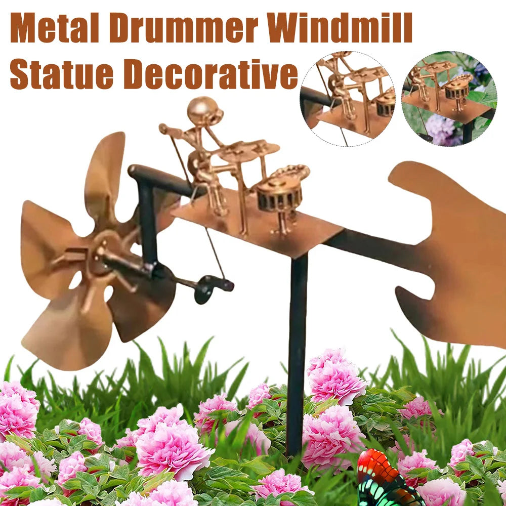 Metal Wind Spinner Metal Drummer Windmill Statue Decorative Wind Power Rock Art Statue for Garden Yard Patio Lawn Porch Backyard