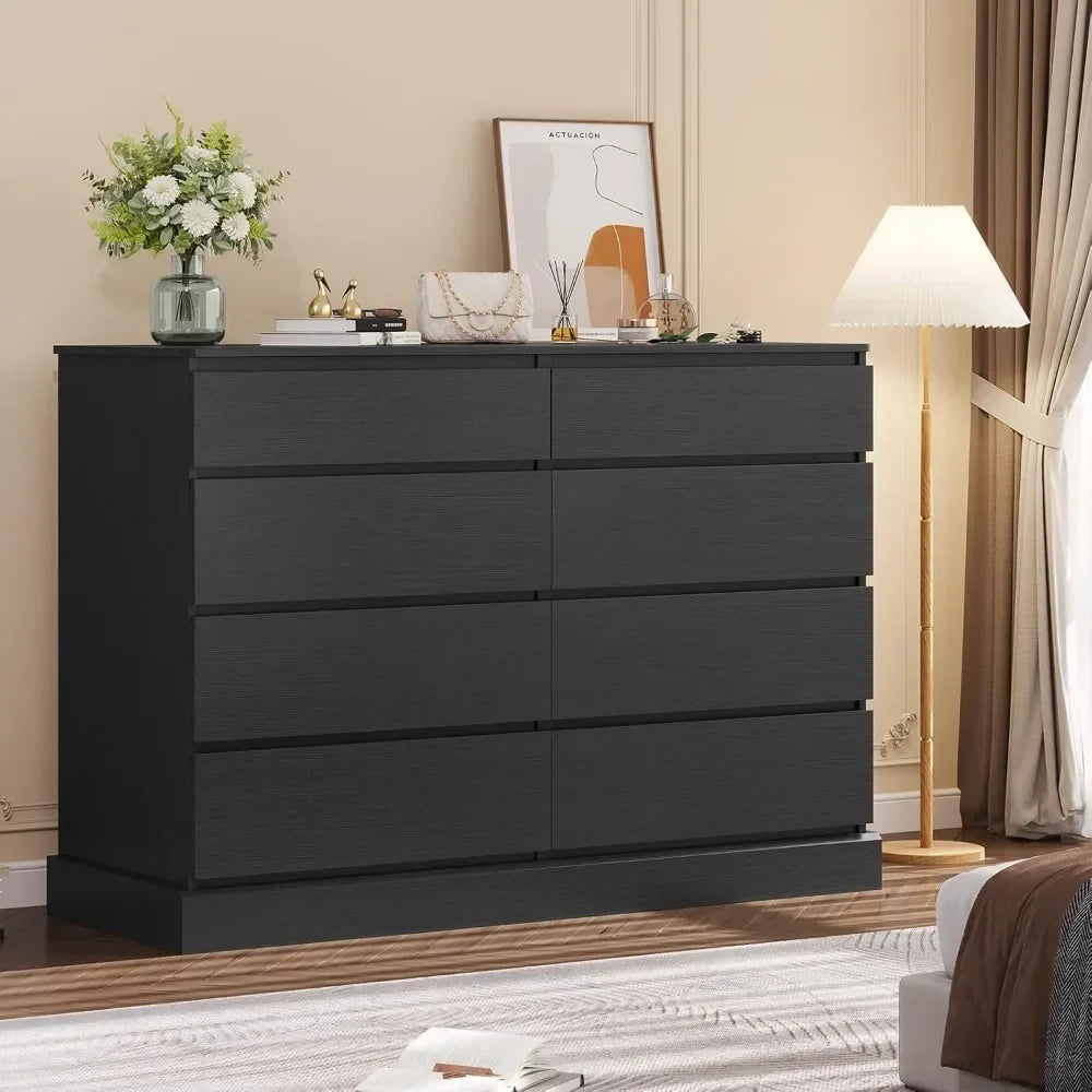 8 Drawers Bedroom Dresser, Modern Large Double Dressers for Bedroom, Black Storage Organizer Chest of Drawers