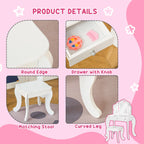 HOMCOM Kids Vanity Table & Stool Girls Dressing Set Make Up Desk with Rotatable Mirrors Drawer Star & Heart Pattern White