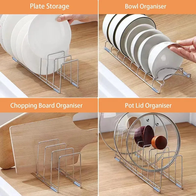 Stainless Steel Dish Storage Rack Desktop Drain Rack Household Bowl Rack Plate Rack Save Space Kitchen Dish Organizer