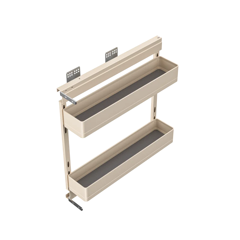 Champagne Color Kitchen Hardware Accessories Cabinets Condiments Bottle Storage Basket Pull Out Spice Rack