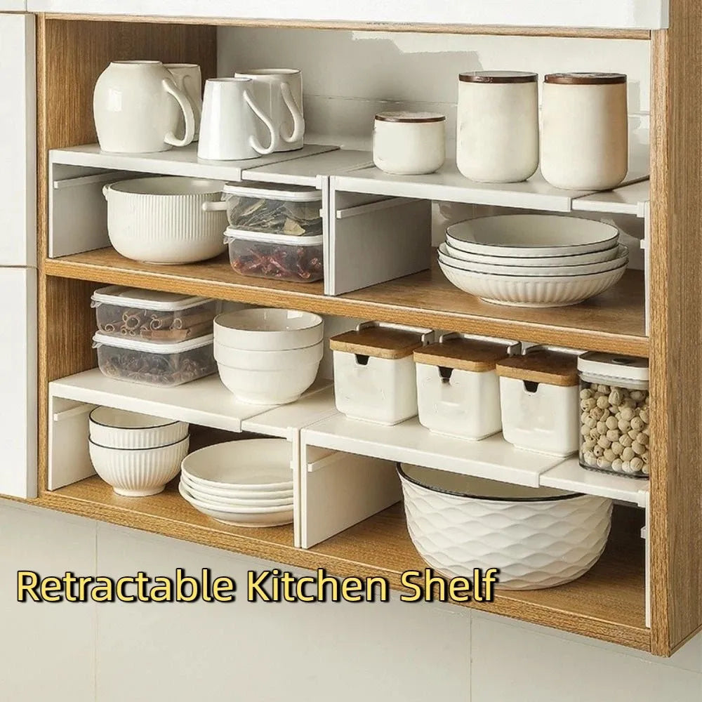 Modern Plastic Retractable Kitchen Shelf Adjustable Non-slip Dish Shelf Space Saving Minimalist Shoe Rack Pantry