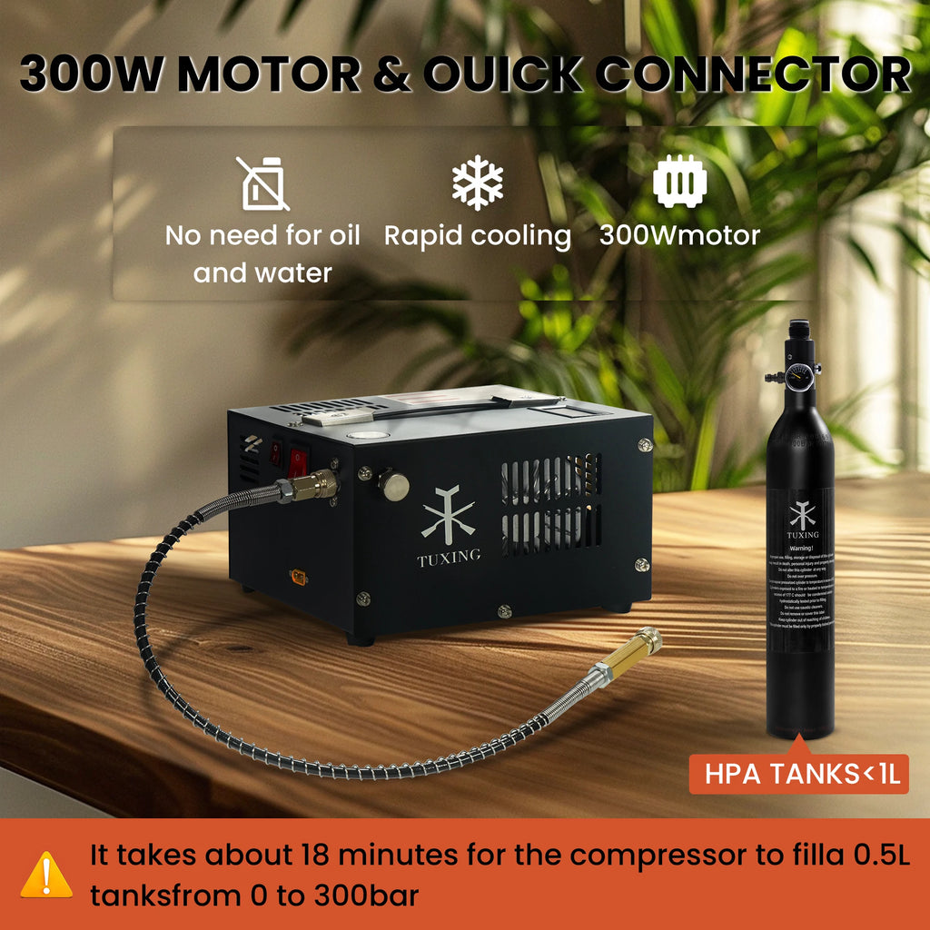 TUXING TXES061 300Bar 12V PCP Air Compressor 4500Psi Portable High Pressure Compressor with Transformer for Diving Scuba Tank