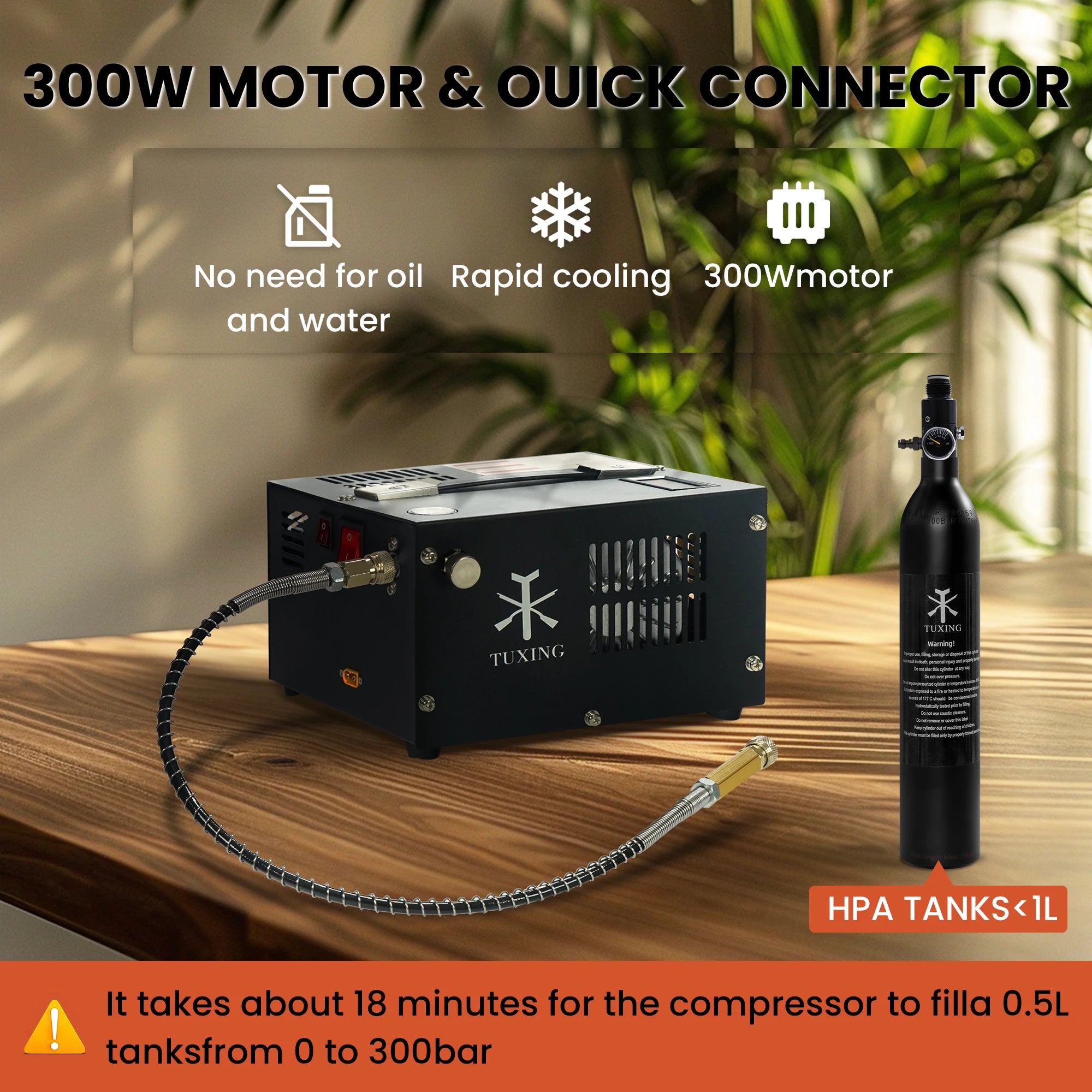 TUXING TXES061 300Bar 12V PCP Air Compressor 4500Psi Portable High Pressure Compressor with Transformer for Diving Scuba Tank