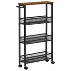 VASAGLE 4-Shelf Trolley, Space-Saving Kitchen Cart with Wheels, Steel Frame, Handle, Trolley for Small Spaces, Kitchen Bathroom